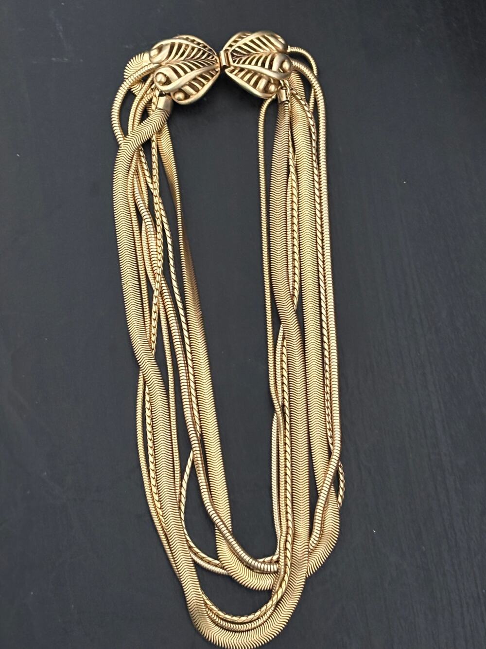Vintage Oscar de la Renta Gold Tone Statement Necklace Multi Strand Chains